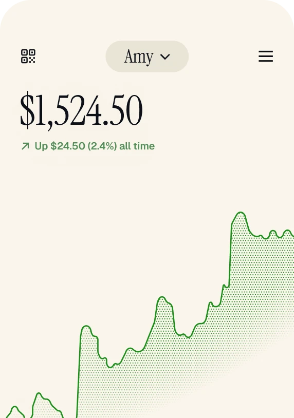 Trump Accounts app showing a child's balance of $1,524.50, up 2.4% all time