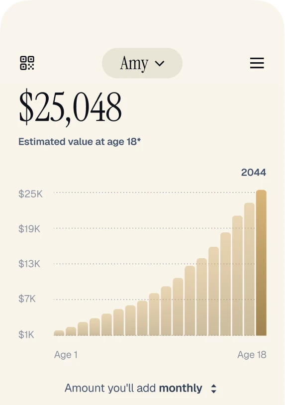 Trump Accounts app showing an estimated value of $25,048 at age 18