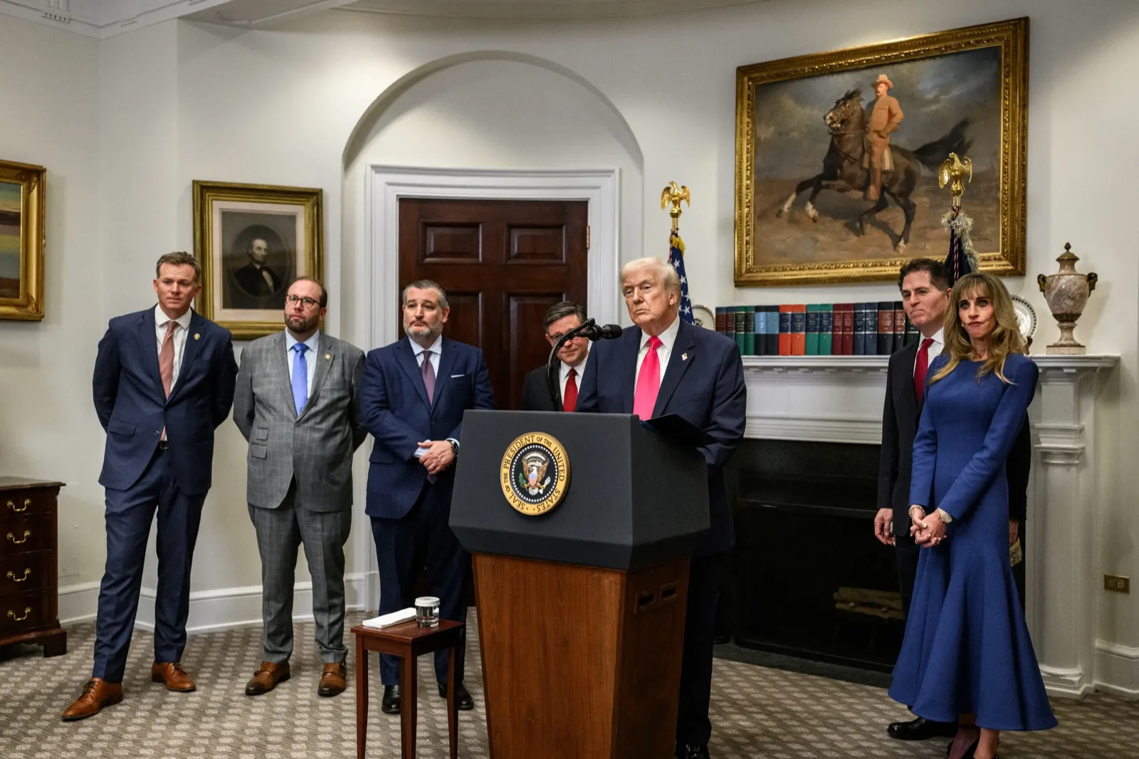 President Donald J. Trump announcing Trump Accounts at a White House podium